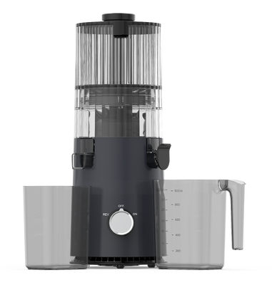Presse-agrumes à mastication lente HJ103 gris argenté – goulotte de 135 mm de large, moteur de 200 W, tasse à jus de 1 000 ml, fonctionnement silencieux