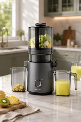 Centrifugeuse lente Fresh Smart HJ303 extra-large – La centrifugeuse à fruits entiers que votre famille mérite avec goulotte de 155 mm, réservoir de 2400 ml, pressage à froid de 200 W et autonettoyant