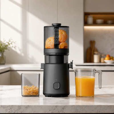 Extracteur de jus lent Fresh Smart HJ303 extra-large – L'expérience ultime de fruits entiers avec goulotte de 155 mm, réservoir de 2400 ml, pressage à froid de 200 W et auto-nettoyage