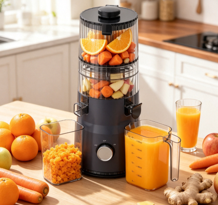 Centrifugeuse lente compacte et intelligente HJ103A de Fresh Smart – Petit espace, grand style, jus frais tous les jours avec goulotte de 135 mm, pressage à froid de 200 W et autonettoyante