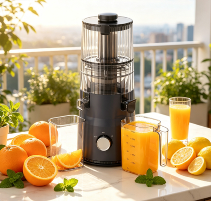 Un justeur à mâcher lent compact HJ103A, le cadeau parfait pour les amateurs de santé avec une chute large de 135 mm, une presse à froid de 200 W et un auto-nettoyage.