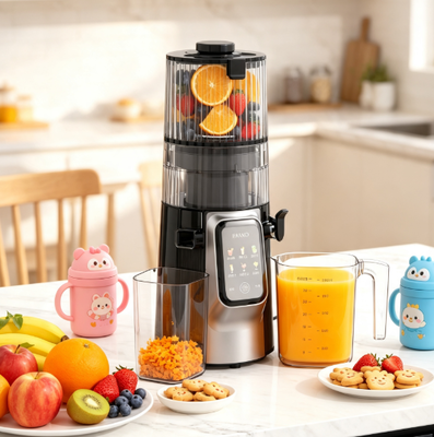 Fresh Smart HJ102D Juicer à mastication lente polyvalent Solution de cuisine 6 en 1 avec chute large de 135 mm, presse à froid 200W et auto-nettoyage pour des créations saines sans fin