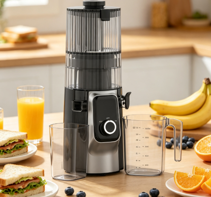 Fresh Smart HJ102C Juicer à mâcher lentement Le juicer qui aime vos ingrédients autant que vous avec 3 vitesses réglables, 135mm large chute, 200W de pressage à froid et auto-nettoyage