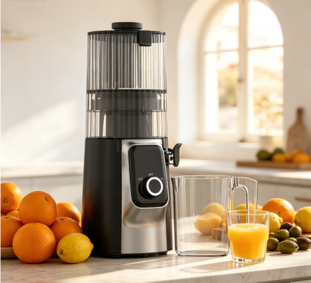 Fresh Smart HJ102C Juicer à mâcher lentement Le juicer qui rend la vraie nourriture facile avec 3 vitesses réglables, 135mm large chute, 200W de pressage à froid et auto-nettoyage