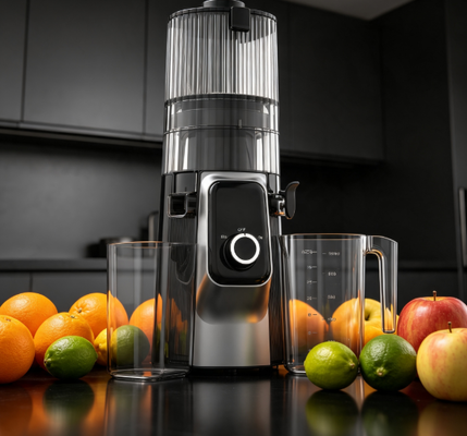 Centrifugeuse lente Smart HJ102C Fresh – La centrifugeuse qui transforme les produits en pur plaisir avec 3 vitesses réglables, une goulotte large de 135 mm, une presse à froid de 200 W et un auto-nettoyage