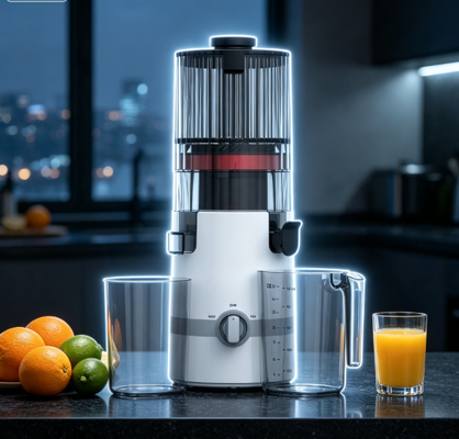 Centrifugeuse lente Smart HJ102B Fresh – Vrai aliment, Vrai simplicité, Vrai sécurité pour toute la famille avec goulotte de 135 mm, pressage à froid de 200 W, autonettoyant et verrouillable