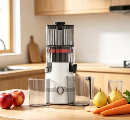 Centrifugeuse lente Fresh Smart HJ102B – Le choix simple, intelligent et sûr pour votre famille avec goulotte de 135 mm, pressage à froid de 200 W, autonettoyant et verrouillage de sécurité