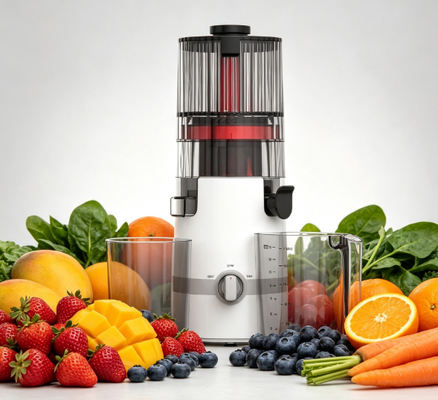 Centrifugeuse lente Smart HJ102B de Fresh – Jus frais, départ frais, famille fraîche avec goulotte de 135 mm, pressage à froid de 200 W, autonettoyante et verrouillage de sécurité