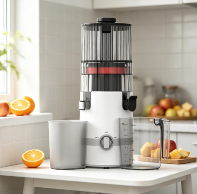 Centrifugeuse lente Smart HJ102B Fresh – Commencez le parcours santé de votre famille ici avec une goulotte de 135 mm, pressage à froid de 200 W, autonettoyant et verrouillage de sécurité pour la maison