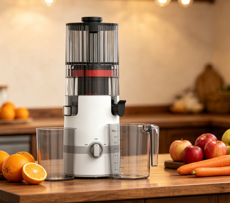 Juicer à mastication lente HJ102B frais Commencez chaque jour avec une nutrition fraîche avec une chute de 135 mm, une presse à froid de 200 W, un nettoyage automatique et un verrou pour la sécurité de la famille