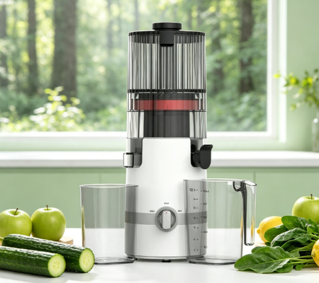 Centrifugeuse lente Smart HJ102B de Fresh – Le cœur d'une maison plus saine avec goulotte de 135 mm, pressage à froid de 200 W, autonettoyante et verrouillage de sécurité intelligent