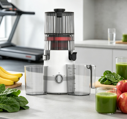 Centrifugeuse lente Smart HJ102B de Fresh – Édition approuvée par les parents avec technologie Smart Lock, goulotte large de 135 mm, moteur à pression à froid de 200 W et auto-nettoyage pour un jus familial sans souci
