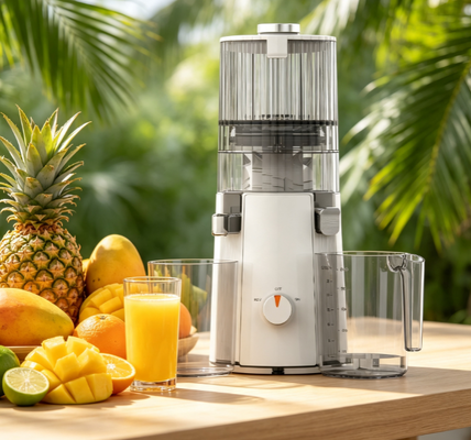 Centrifugeuse lente et écologique Smart HJ102A – Extracteur à pression froide économe en énergie de 200W avec goulotte large de 135 mm, matériaux sans BPA, conservation du jus frais pendant 72 heures, conception sans gaspillage alimentaire